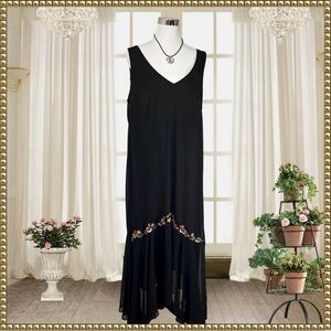🌟HP🌟S.L. Fashions Black Boho Sleeveless Embroidered Ruffled Maxi Dress Size 24